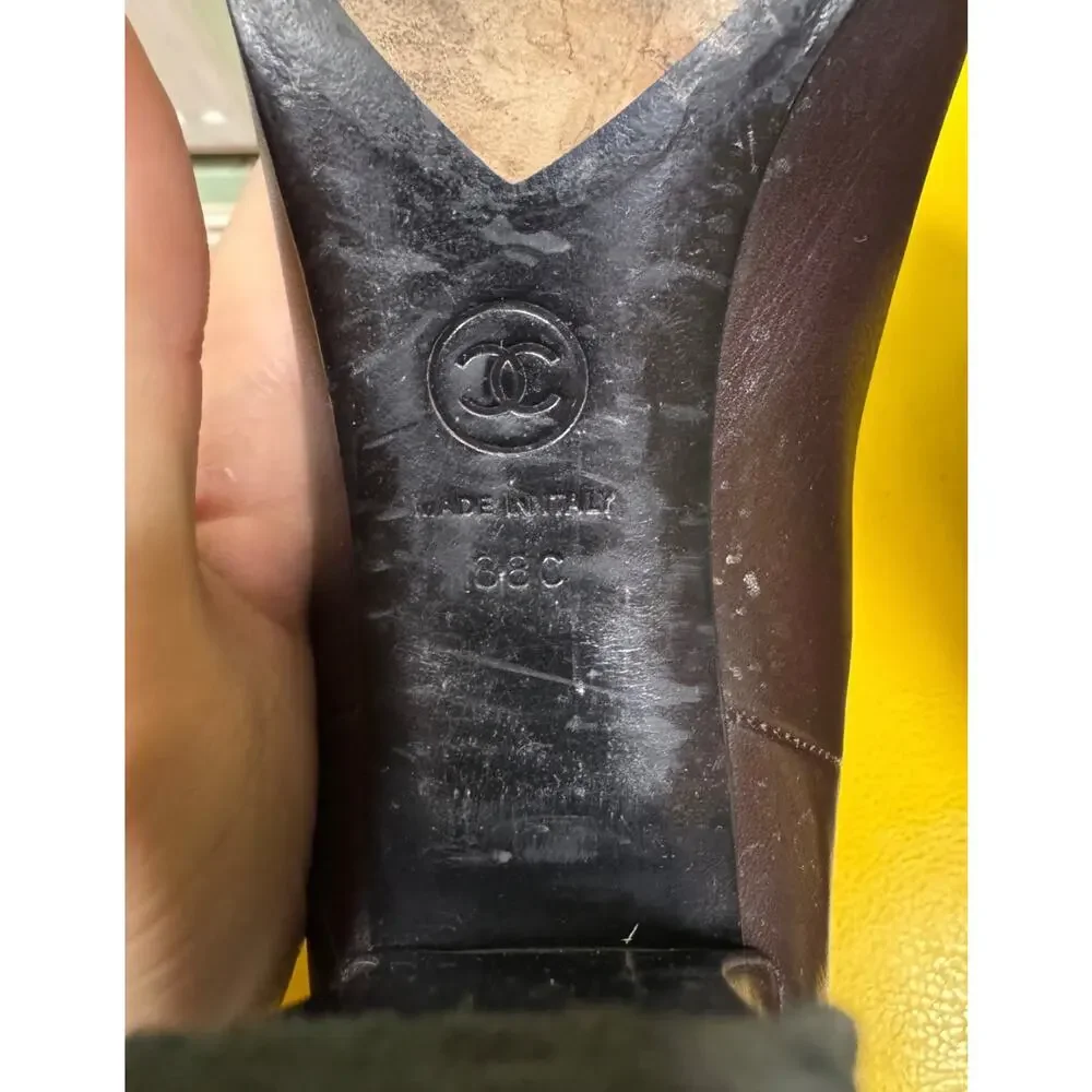 Chanel Brown Leather Ankle Boots, Silver Logo, Size 38 - Picture 7 of 8